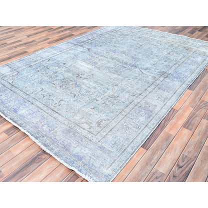 Overdyed & Vintage Wool Hand Knotted Rug Grey Blue 6.9X9.10 -O085397