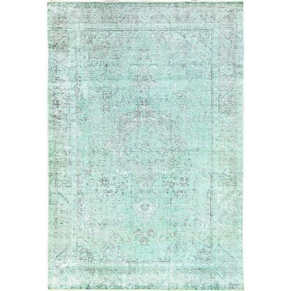 Overdyed & Vintage Wool Hand Knotted Rug Green Green 6.2X9.3 -O085398