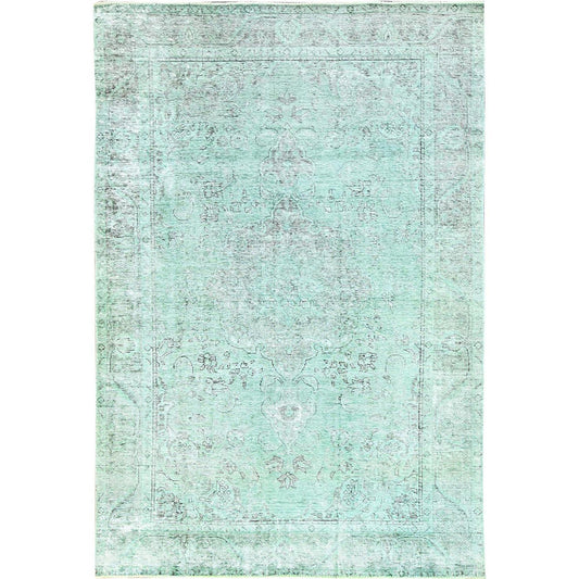 Overdyed & Vintage Wool Hand Knotted Rug Green Green 6.2X9.3 -O085398