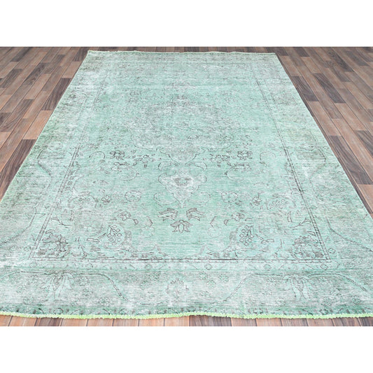 Overdyed & Vintage Wool Hand Knotted Rug Green Green 6.2X9.3 -O085398
