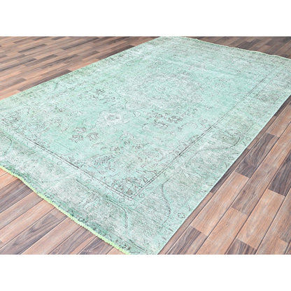 Overdyed & Vintage Wool Hand Knotted Rug Green Green 6.2X9.3 -O085398