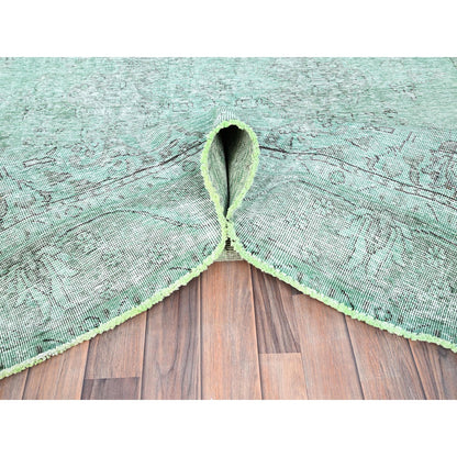 Overdyed & Vintage Wool Hand Knotted Rug Green Green 6.2X9.3 -O085398