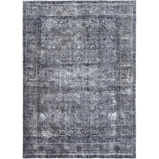 Overdyed & Vintage Wool Hand Knotted Rug Grey Gray 6.6X9.6 -O085399