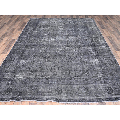 Overdyed & Vintage Wool Hand Knotted Rug Grey Gray 6.6X9.6 -O085399