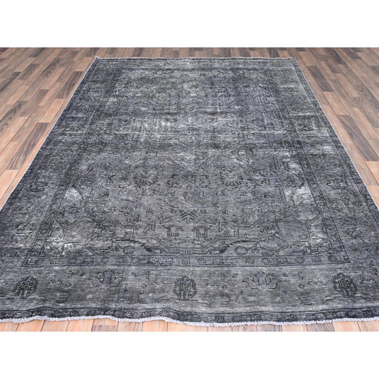 Overdyed & Vintage Wool Hand Knotted Rug Grey Gray 6.6X9.6 -O085399