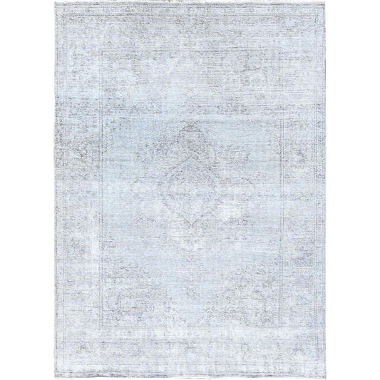 Overdyed & Vintage Wool Hand Knotted Rug Grey Gray 6.6X9.6 -O085402