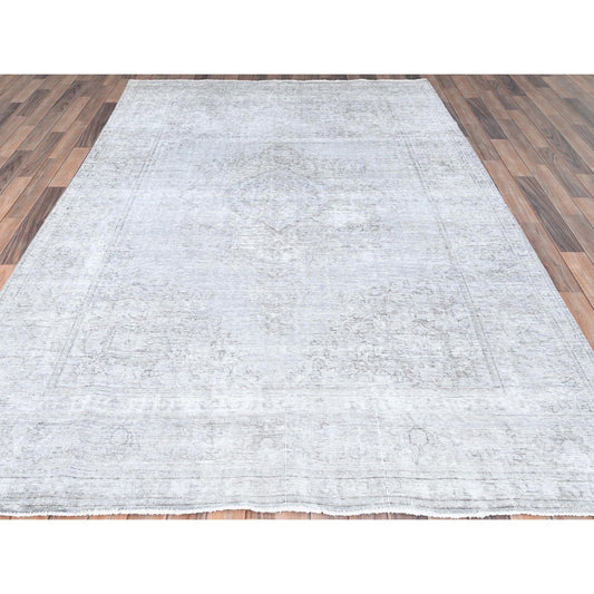 Overdyed & Vintage Wool Hand Knotted Rug Grey Gray 6.6X9.6 -O085402