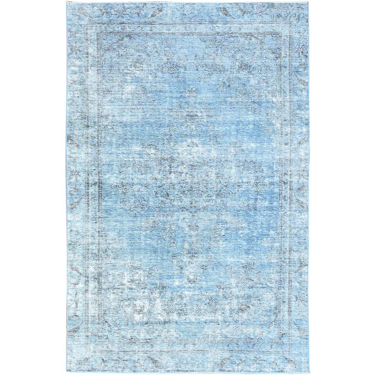 Blue 5'5" x 8'10" Overdyed & Vintage Hand knotted Wool Rug - Sku: O085405