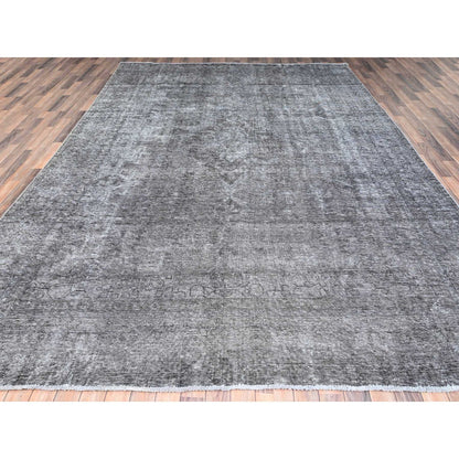 Overdyed & Vintage Wool Hand Knotted Rug Grey 9.4x12.10 -O085406