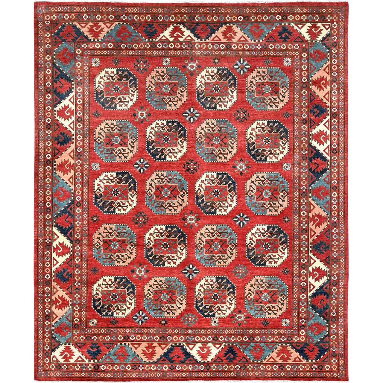 Red 8'2" x 9'10" Tribal & Geometric Hand knotted Wool Rug - Sku: O085416