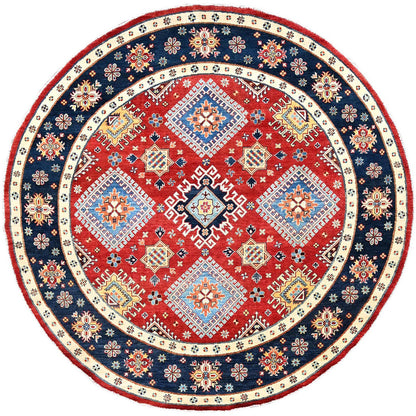 Kazak Wool Hand Knotted Rug Red Blue 7.10X7.9 -O085417