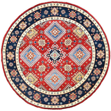 Kazak Wool Hand Knotted Rug Red Blue 7.10X7.9 -O085417