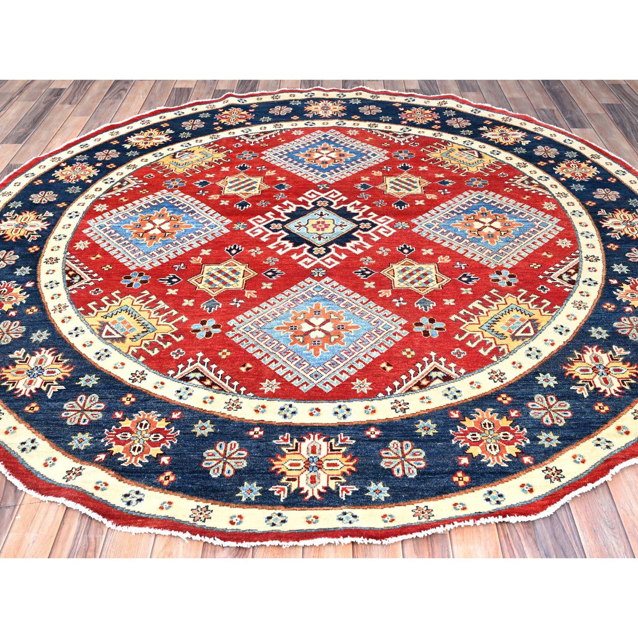 Kazak Wool Hand Knotted Rug Red Blue 7.10X7.9 -O085417