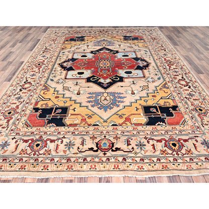 Heriz Wool Hand Knotted Rug Ivory White 8.8X11.6 -O085431