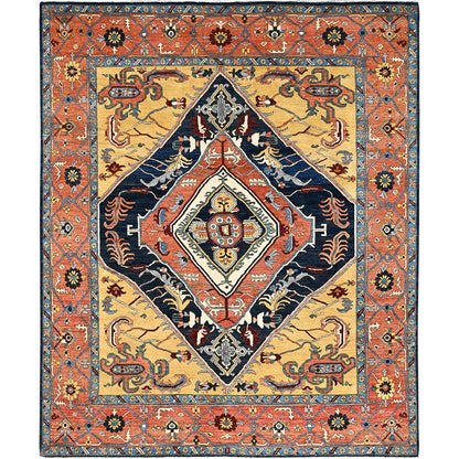 Heriz Wool Hand Knotted Rug Blue Orange 8.0X9.5 -O085435