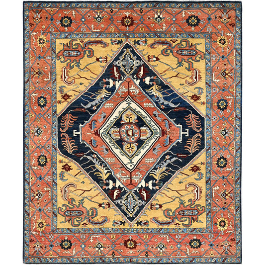 Heriz Wool Hand Knotted Rug Blue Orange 8.0X9.5 -O085435