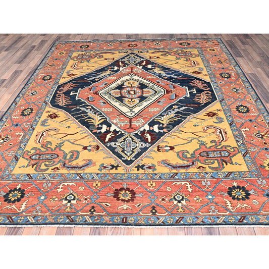 Heriz Wool Hand Knotted Rug Blue Orange 8.0X9.5 -O085435