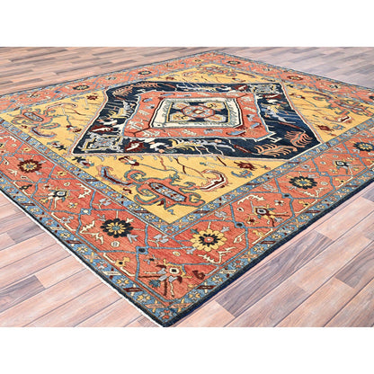 Heriz Wool Hand Knotted Rug Blue Orange 8.0X9.5 -O085435