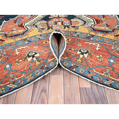 Heriz Wool Hand Knotted Rug Blue Orange 8.0X9.5 -O085435