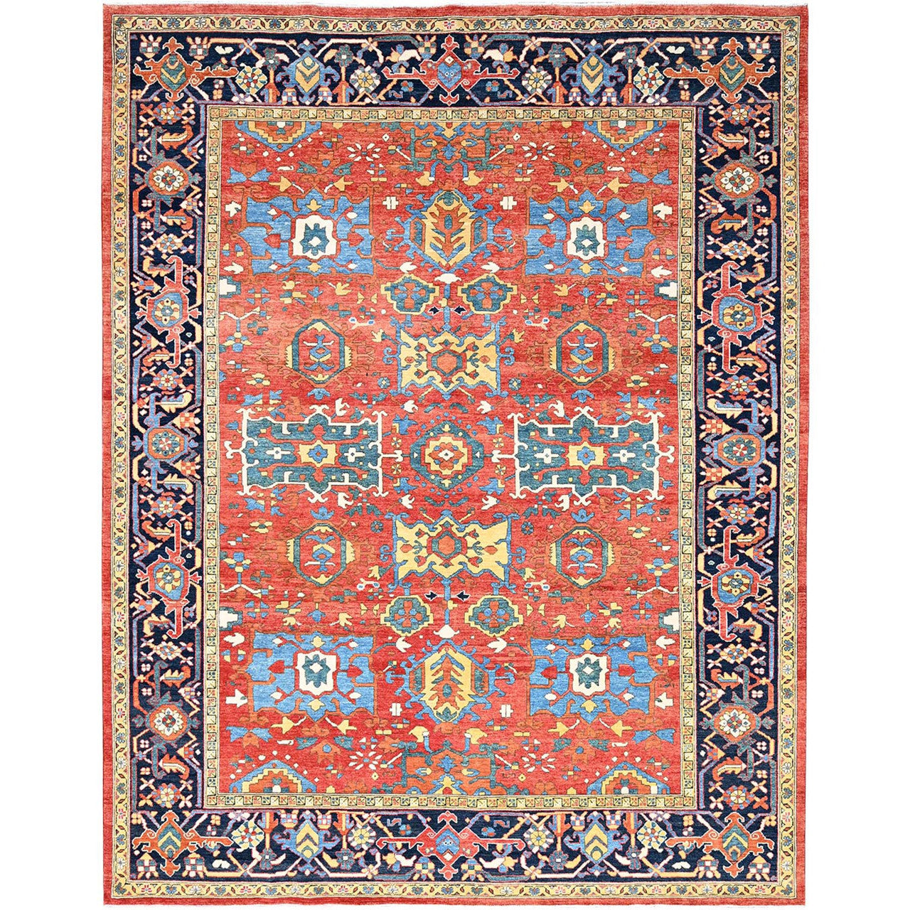 Red 9'0" x 11'6" Heriz Hand knotted Wool Rug - Sku: O085436