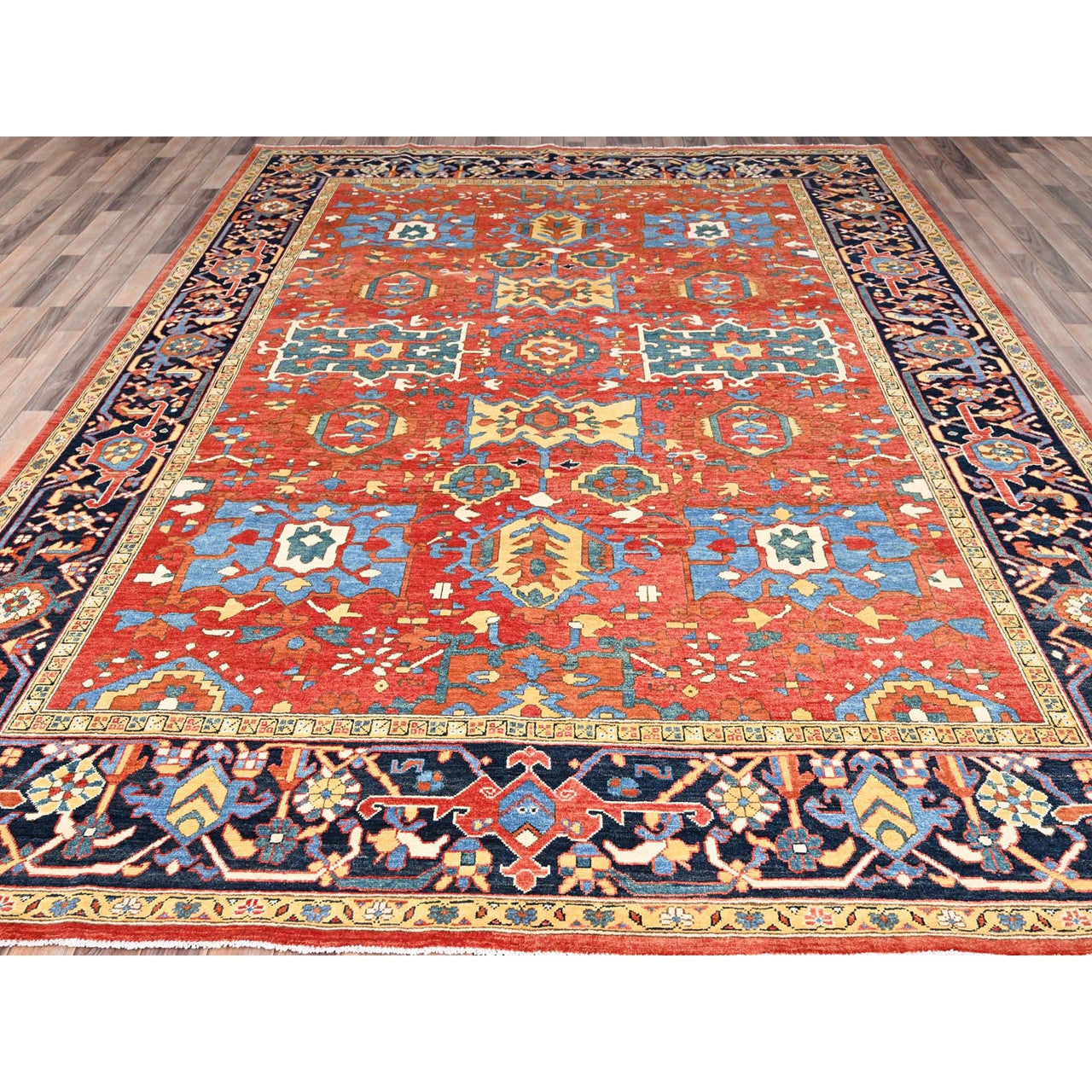 Red 9'0" x 11'6" Heriz Hand knotted Wool Rug - Sku: O085436