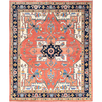 Heriz Wool Hand Knotted Rug Orange 8.2x9.10 -O085459