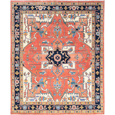 Heriz Wool Hand Knotted Rug Orange 8.2x9.10 -O085459