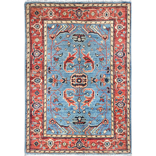 Heriz Wool Hand Knotted Rug Blue Red 2.0X2.10 -O085473
