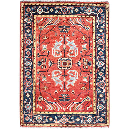 Heriz Wool Hand Knotted Rug Red Blue 2.0X3.0 -O085481