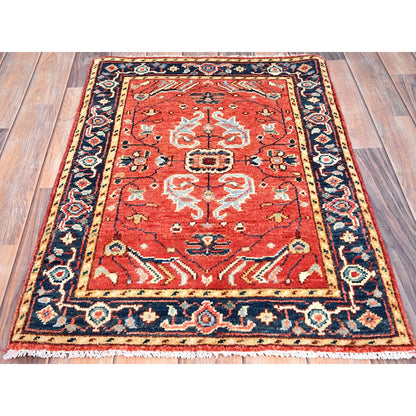 Heriz Wool Hand Knotted Rug Red Blue 2.0X3.0 -O085481