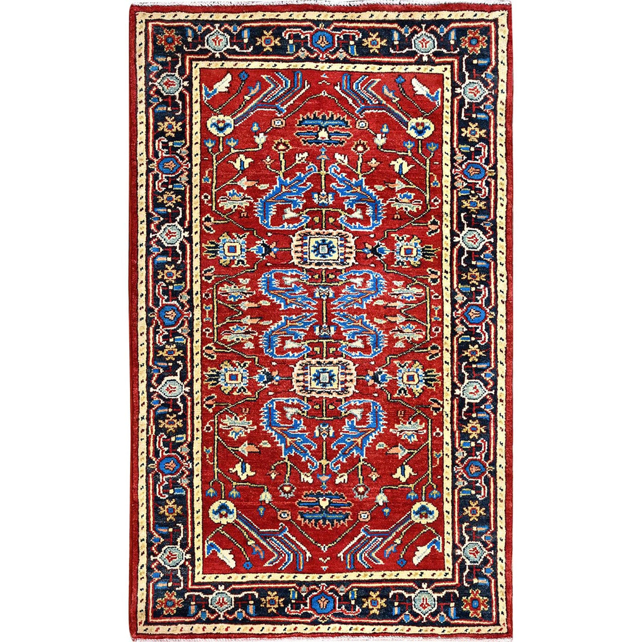 Heriz Wool Hand Knotted Rug Red Blue 2.10X4.7 -O085511