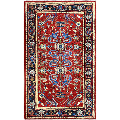 Heriz Wool Hand Knotted Rug Red Blue 2.10X4.7 -O085511