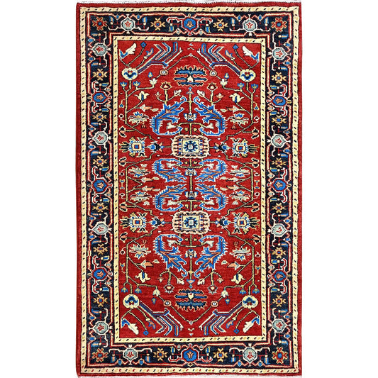 Heriz Wool Hand Knotted Rug Red Blue 2.10X4.7 -O085511