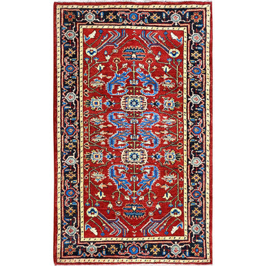 Heriz Wool Hand Knotted Rug Red Blue 2.10X4.7 -O085511
