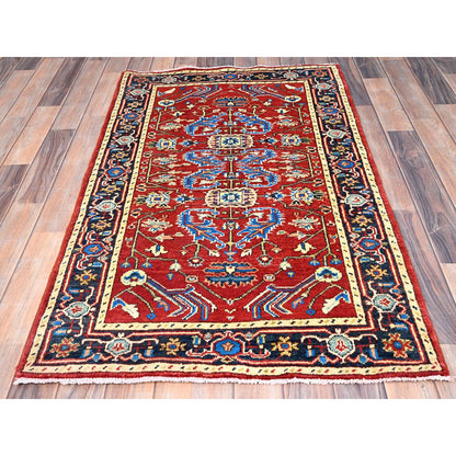 Heriz Wool Hand Knotted Rug Red Blue 2.10X4.7 -O085511