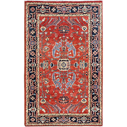 Heriz Wool Hand Knotted Rug Red Blue 3.0X5.0 -O085512