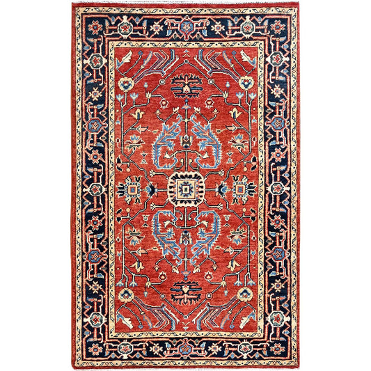 Heriz Wool Hand Knotted Rug Red Blue 3.0X5.0 -O085512