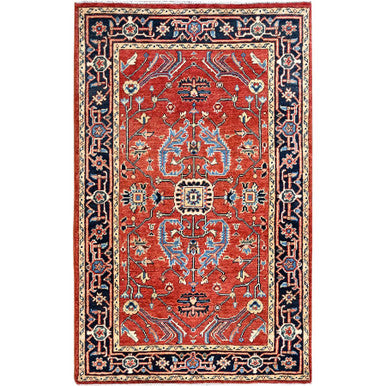 Heriz Wool Hand Knotted Rug Red Blue 3.0X5.0 -O085512