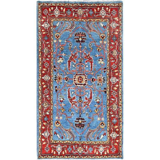Heriz Wool Hand Knotted Rug Blue Red 2.8X5.0 -O085515