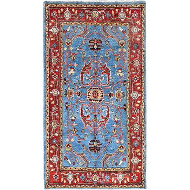 Heriz Wool Hand Knotted Rug Blue Red 2.8X5.0 -O085515