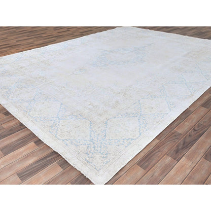 Vintage Wool Hand Knotted Rug Ivory 9.4X12.3  -O085525
