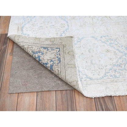 Vintage Wool Hand Knotted Rug Ivory 9.4X12.3  -O085525