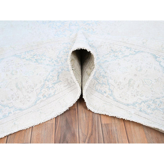 Vintage Wool Hand Knotted Rug Ivory 9.4X12.3  -O085525