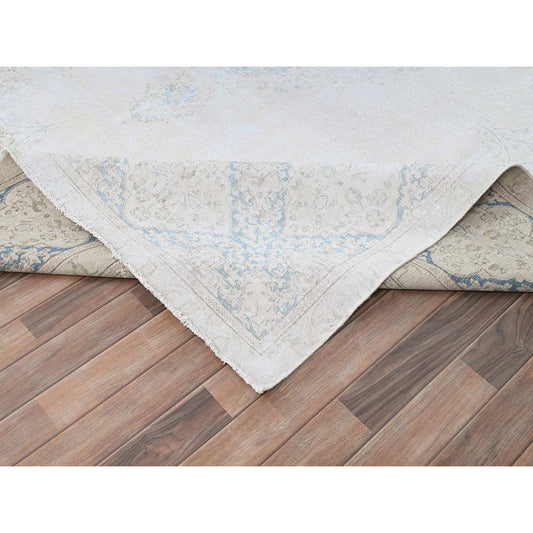 Vintage Wool Hand Knotted Rug Ivory 9.4X12.3  -O085525