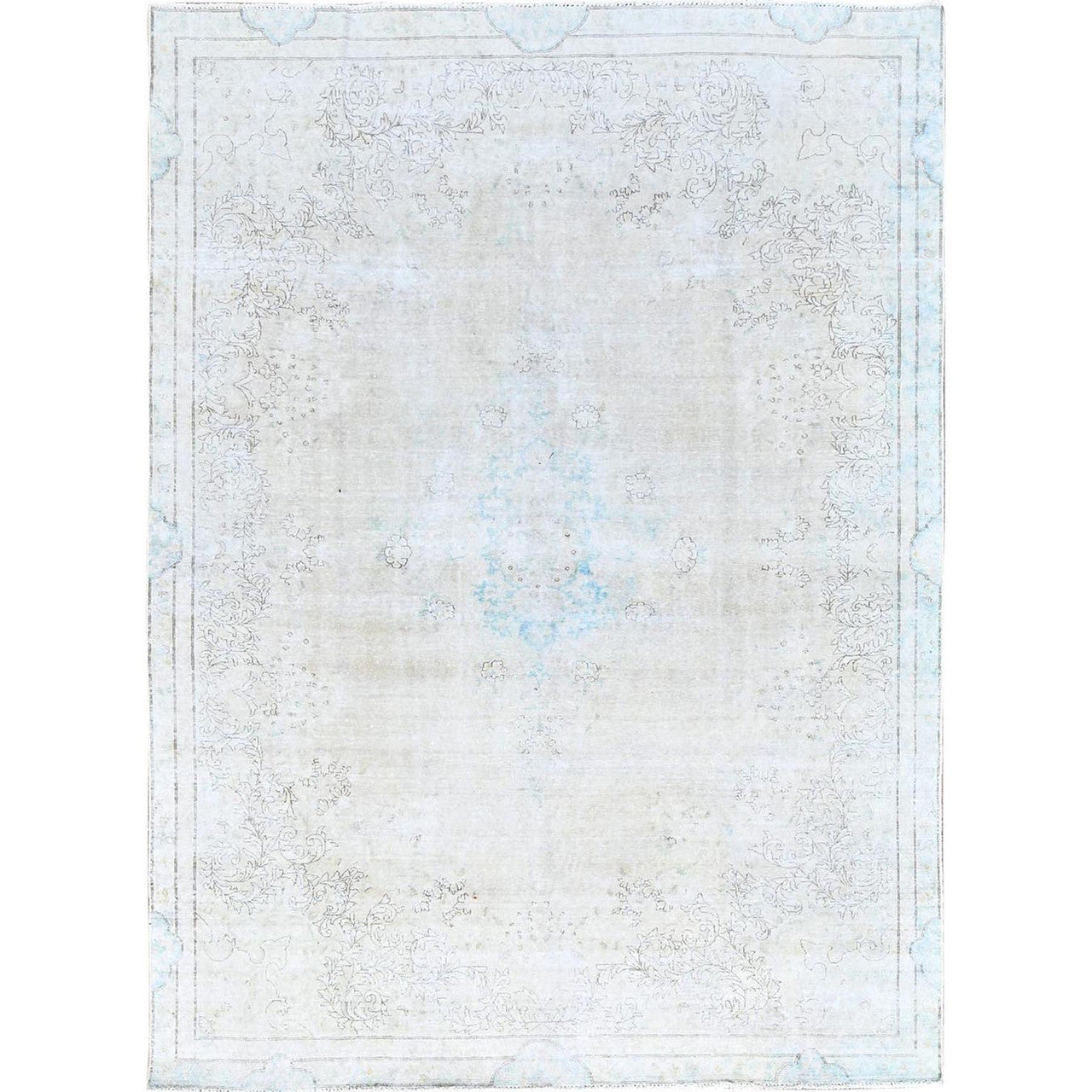Ivory 7'2" x 9'10" Overdyed & Vintage Hand knotted Wool Rug - Sku: O085529