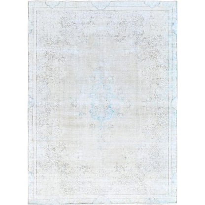 Overdyed & Vintage Wool Hand Knotted Rug Ivory Blue 7.2X9.10 -O085529