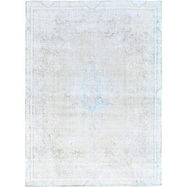 Overdyed & Vintage Wool Hand Knotted Rug Ivory Blue 7.2X9.10 -O085529