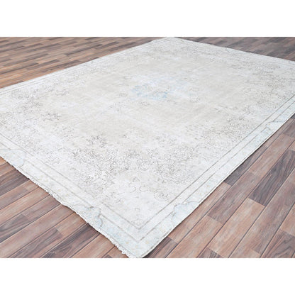 Overdyed & Vintage Wool Hand Knotted Rug Ivory Blue 7.2X9.10 -O085529