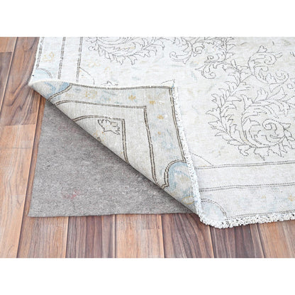 Overdyed & Vintage Wool Hand Knotted Rug Ivory Blue 7.2X9.10 -O085529