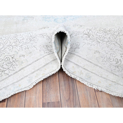 Overdyed & Vintage Wool Hand Knotted Rug Ivory Blue 7.2X9.10 -O085529